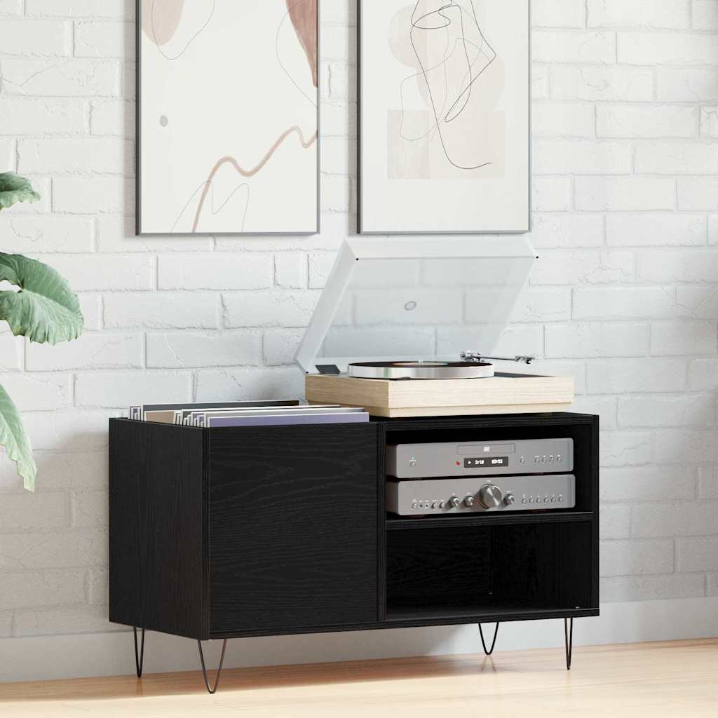 vidaXL Mueble para discos de vinilo Roble Negro 85 x 38 x 48 cm