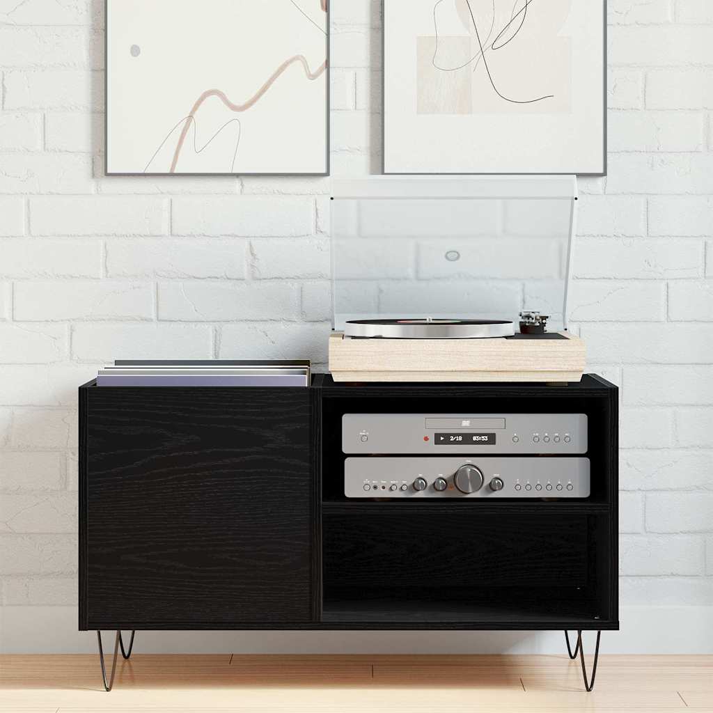 vidaXL Mueble para discos de vinilo Roble Negro 85 x 38 x 48 cm - Image 4