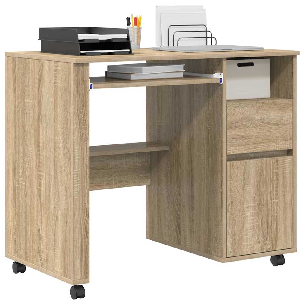 vidaXL Escritorio con Ruedas con cajón Roble Sonoma 91 x 50 x 77 cm - Image 3