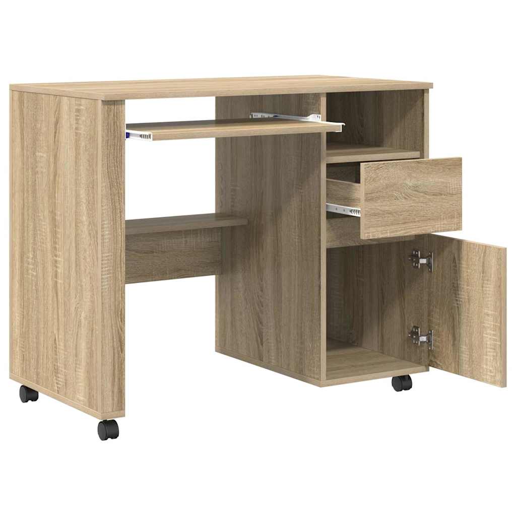 vidaXL Escritorio con Ruedas con cajón Roble Sonoma 91 x 50 x 77 cm - Image 5