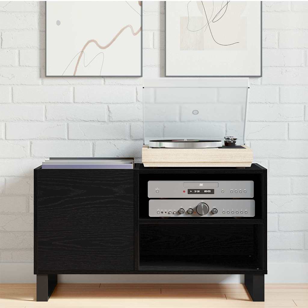 vidaXL Mueble para discos de vinilo Roble Negro 85 x 38 x 48 cm - Image 4