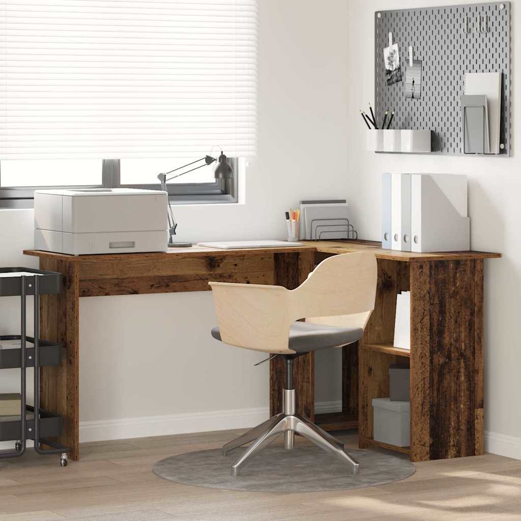 vidaXL Escritorio con estante Madera envejecida 142 x 102 x 73 cm