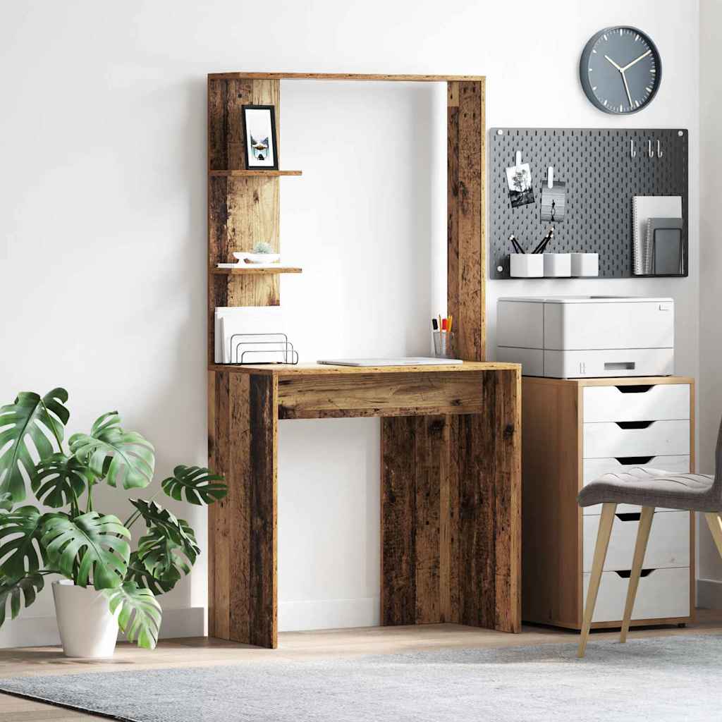 vidaXL Escritorio con estante Madera envejecida 78,5 x 37 x 154,5 cm