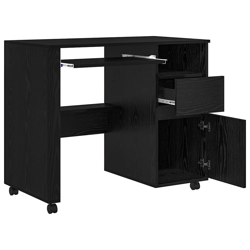 vidaXL Escritorio con Ruedas con cajón Roble Negro 91 x 50 x 77 cm - Image 5