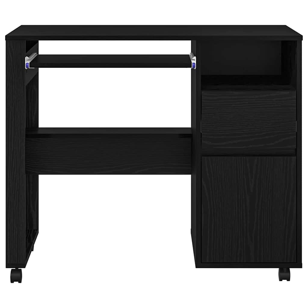 vidaXL Escritorio con Ruedas con cajón Roble Negro 91 x 50 x 77 cm - Image 6