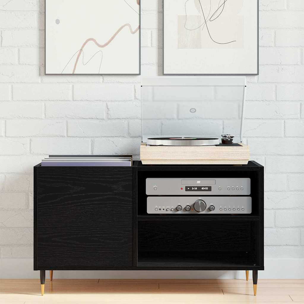 vidaXL Mueble para discos de vinilo Roble Negro 85 x 38 x 48 cm - Image 4