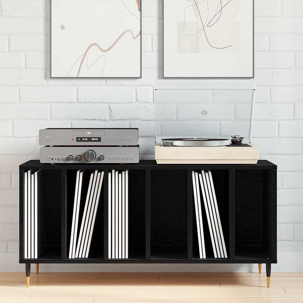 vidaXL Mueble para discos de vinilo Roble Negro 100 x 38 x 48 cm - Image 4