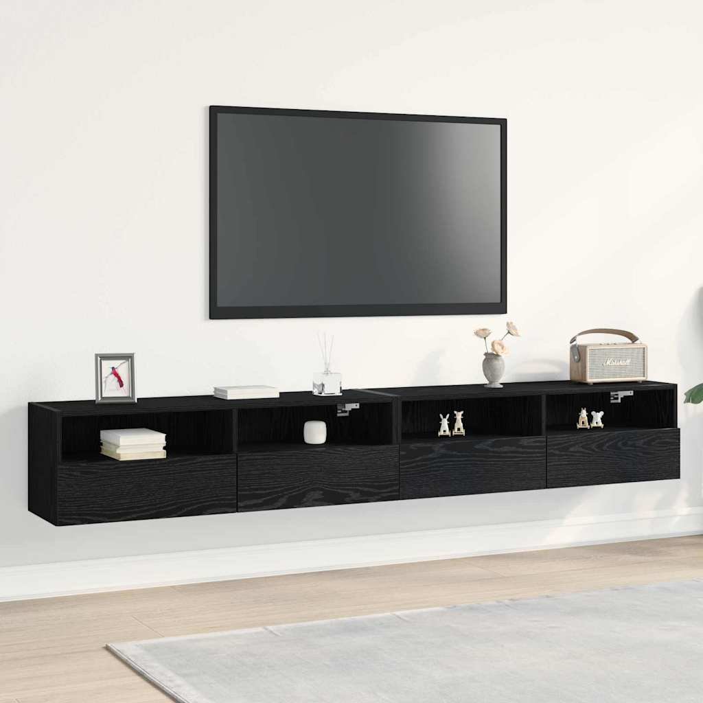vidaXL Mueble de TV Montado en la Pared 2 pcs Roble negro