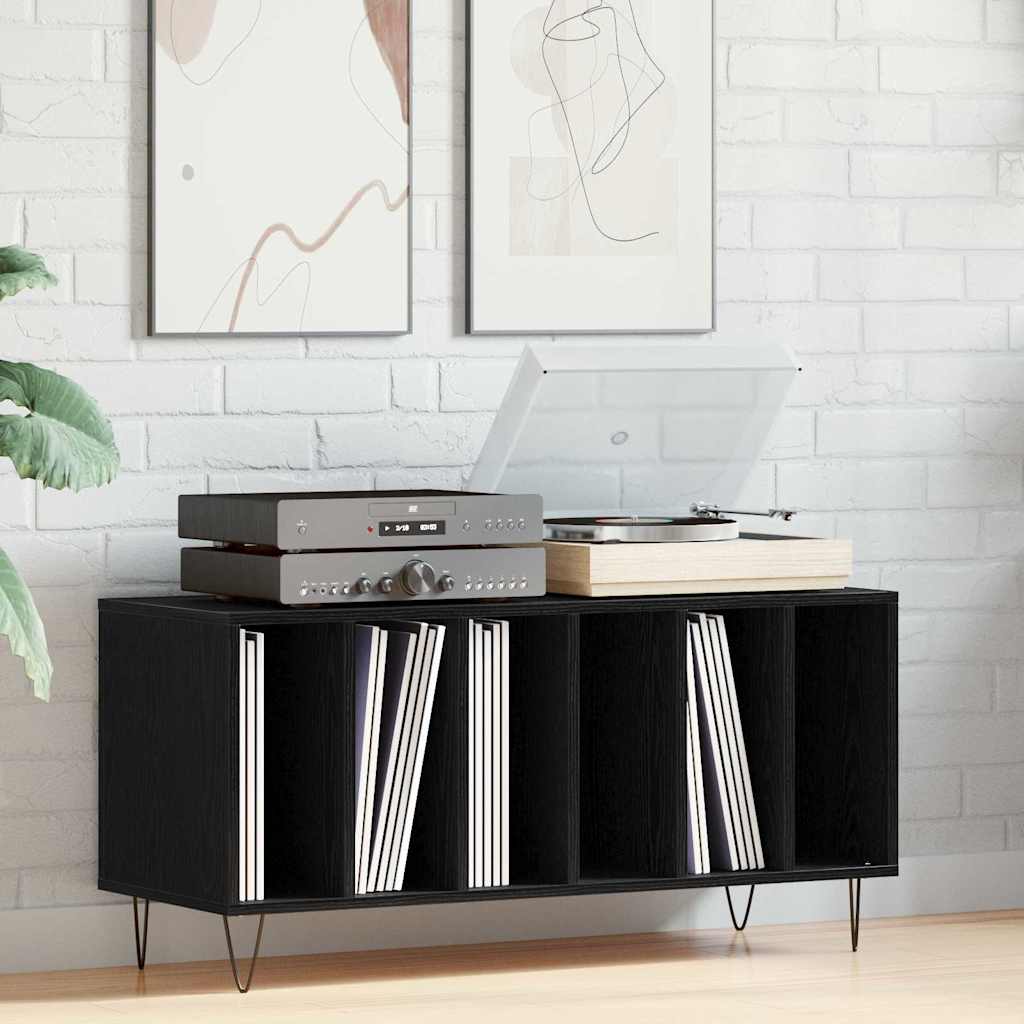 vidaXL Mueble para discos de vinilo Roble Negro 100 x 38 x 48 cm