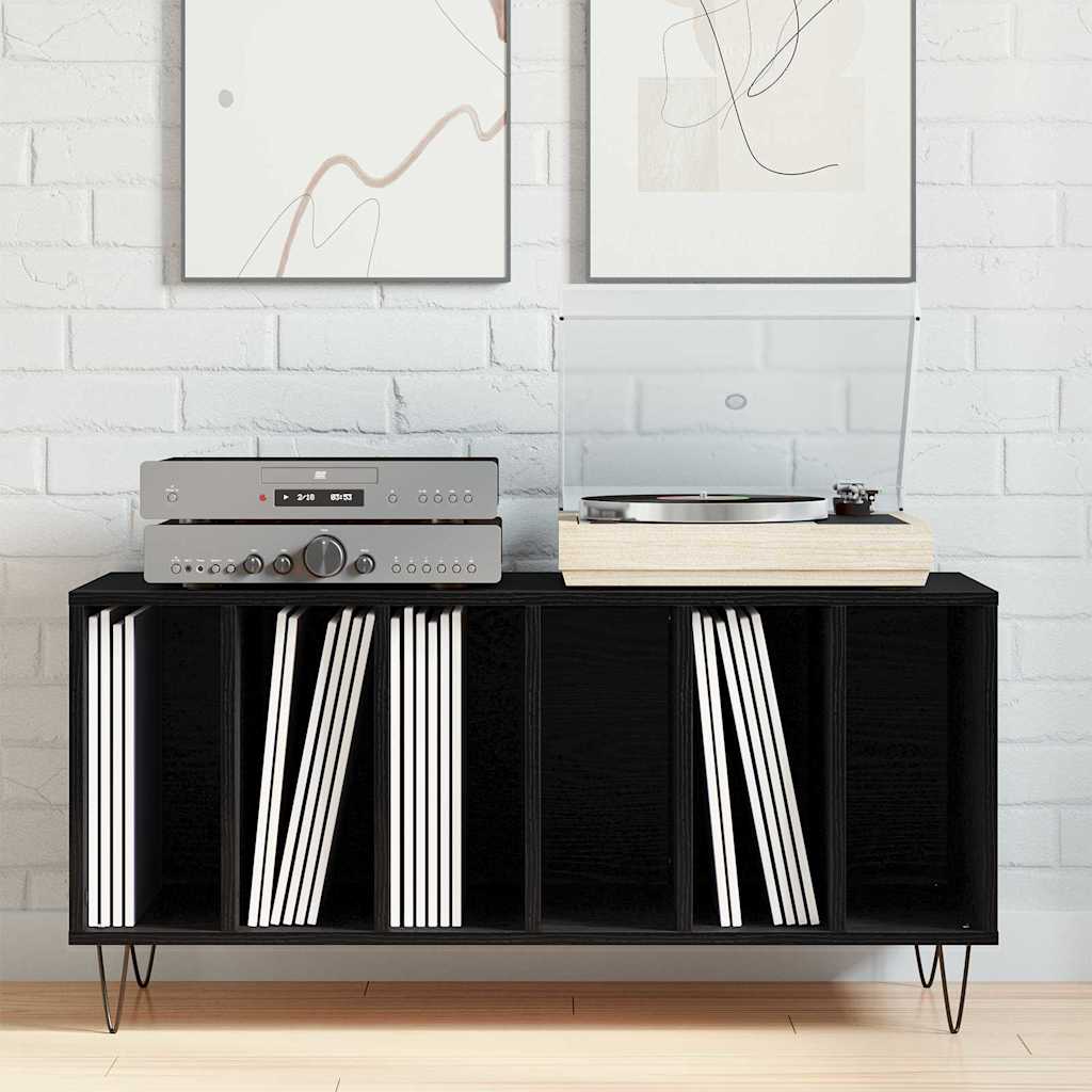 vidaXL Mueble para discos de vinilo Roble Negro 100 x 38 x 48 cm - Image 3