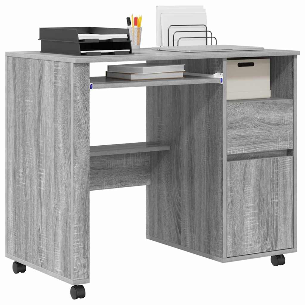vidaXL Escritorio con Ruedas con cajón Gris Sonoma 91 x 50 x 77 cm - Image 3