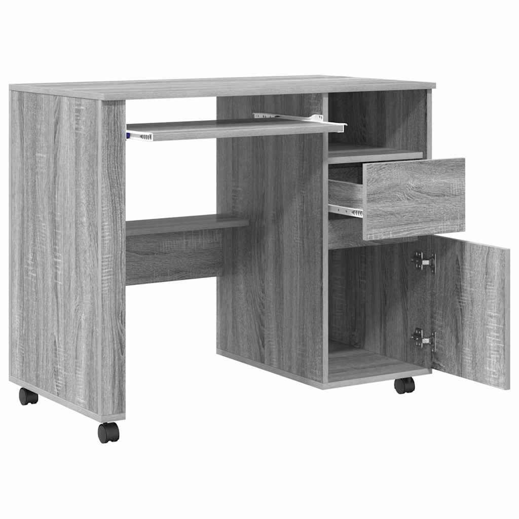 vidaXL Escritorio con Ruedas con cajón Gris Sonoma 91 x 50 x 77 cm - Image 5