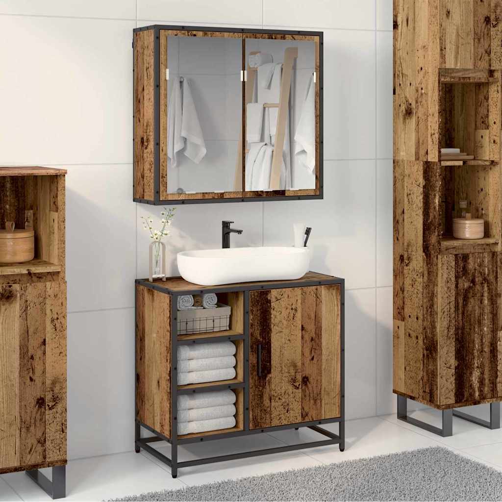 vidaXL Badezimmermöbel-Set mit Regal 2 pcs Altholz Holzwerkstoff