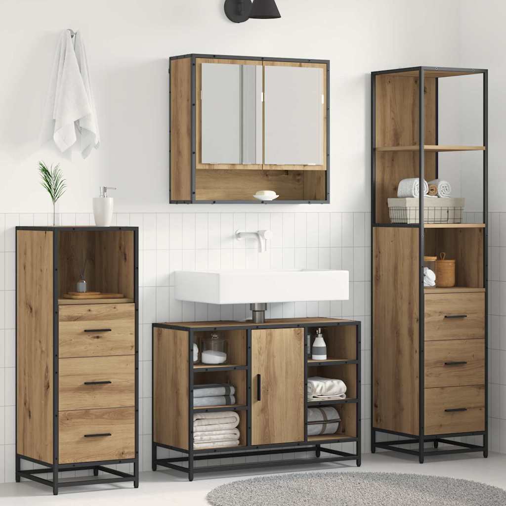 vidaXL Badezimmermöbel-Set mit Regal 3 pcs Artisan-Eiche Holzwerkstoff