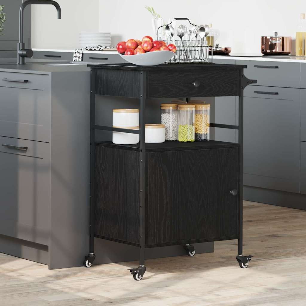 vidaXL Küchentrolley Schwarz Eichen-Optik 56 x 43 x 89.5 cm