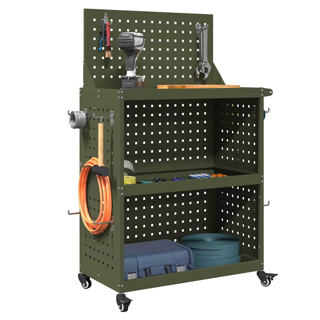 vidaXL Werkzeugwagen Olivgrün 65 x 35 x 111 cm Kaltgewalzter Stahl - Image 3