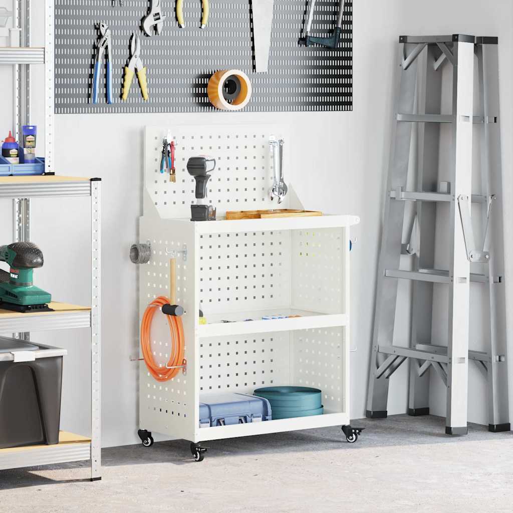 vidaXL Werkzeugwagen Mit Rad Weiß 65 x 35 x 111 cm Kaltgewalzter Stahl