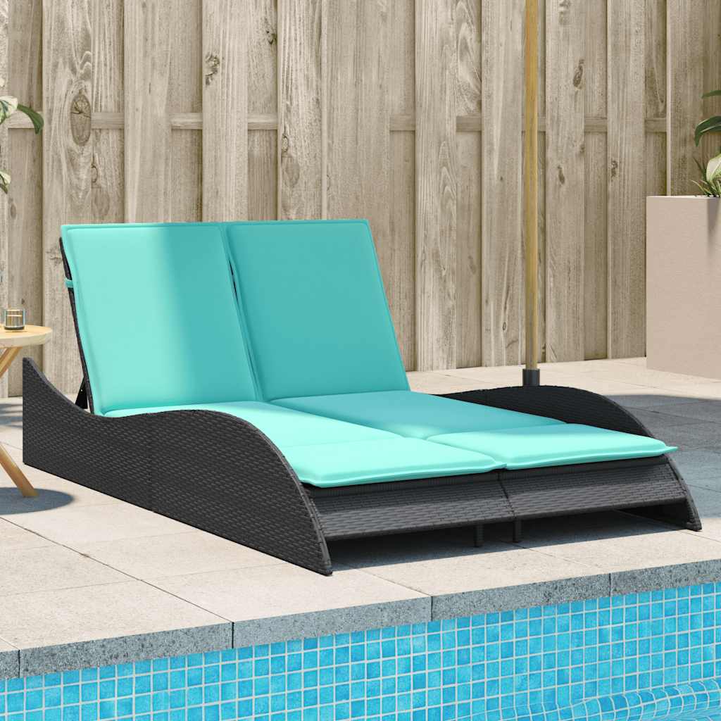 vidaXL Sonnenliege mit Kissen Schwarz 114x205x73 cm Poly Rattan