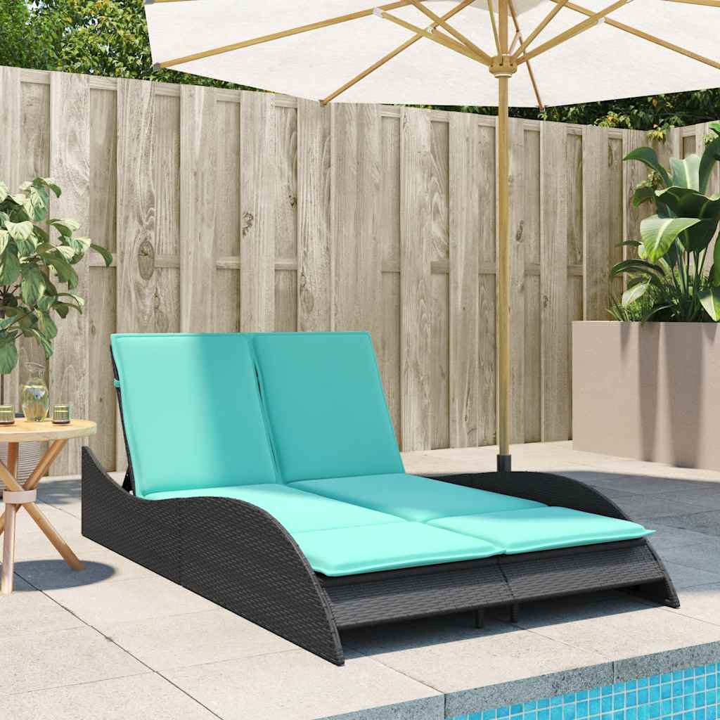 vidaXL Sonnenliege mit Kissen Schwarz 114x205x73 cm Poly Rattan - Image 3