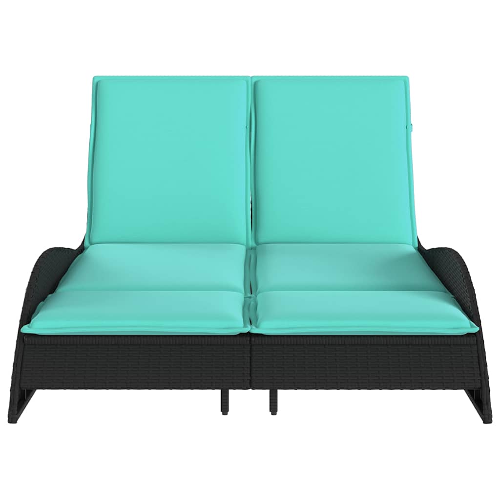 vidaXL Sonnenliege mit Kissen Schwarz 114x205x73 cm Poly Rattan - Image 4
