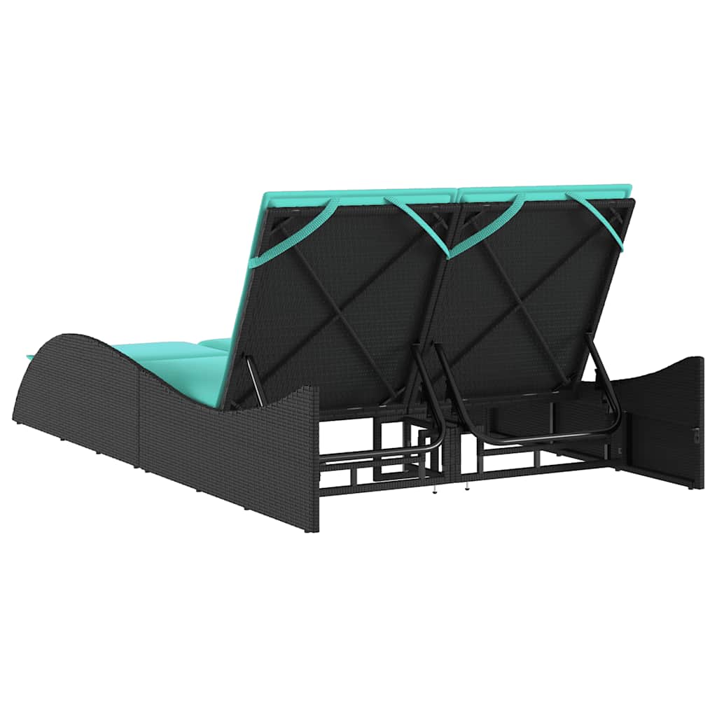 vidaXL Sonnenliege mit Kissen Schwarz 114x205x73 cm Poly Rattan - Image 6