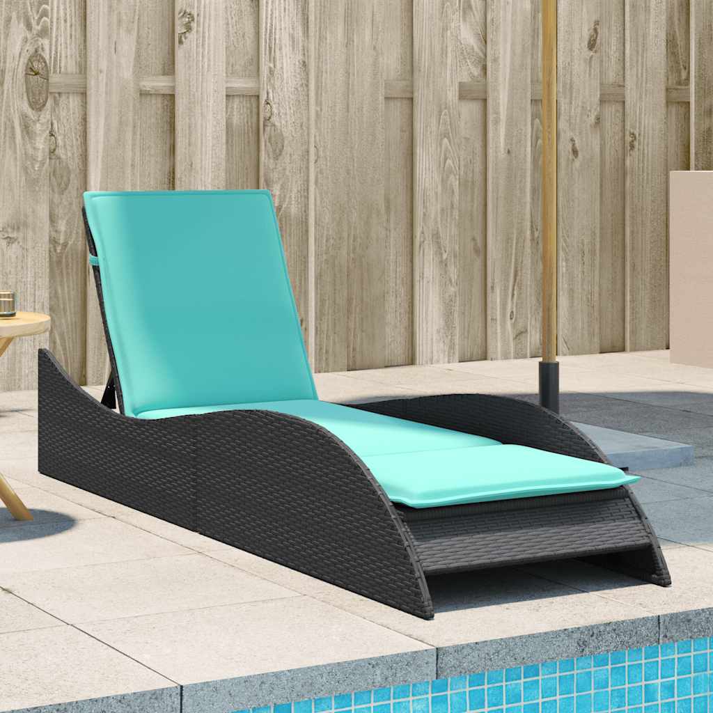 vidaXL Sonnenliege mit Kissen Schwarz 60x205x73 cm Poly Rattan