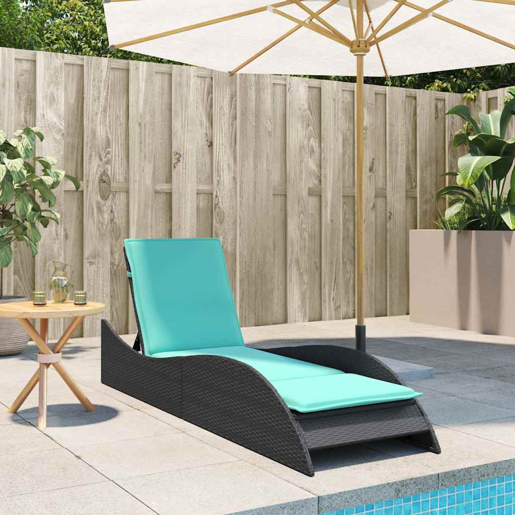 vidaXL Sonnenliege mit Kissen Schwarz 60x205x73 cm Poly Rattan - Image 3
