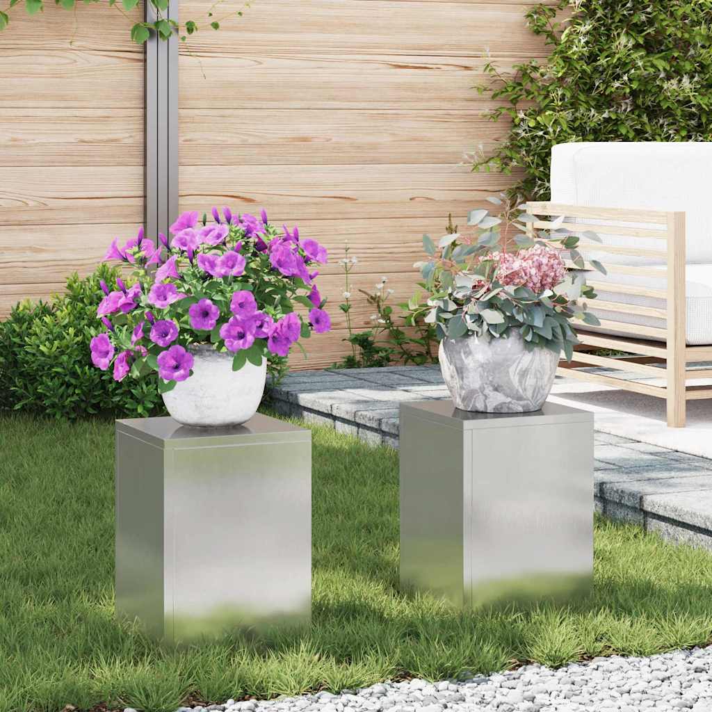 vidaXL Pflanzenständer 2 pcs Silber 24 x 24 x 35 cm Edelstahl