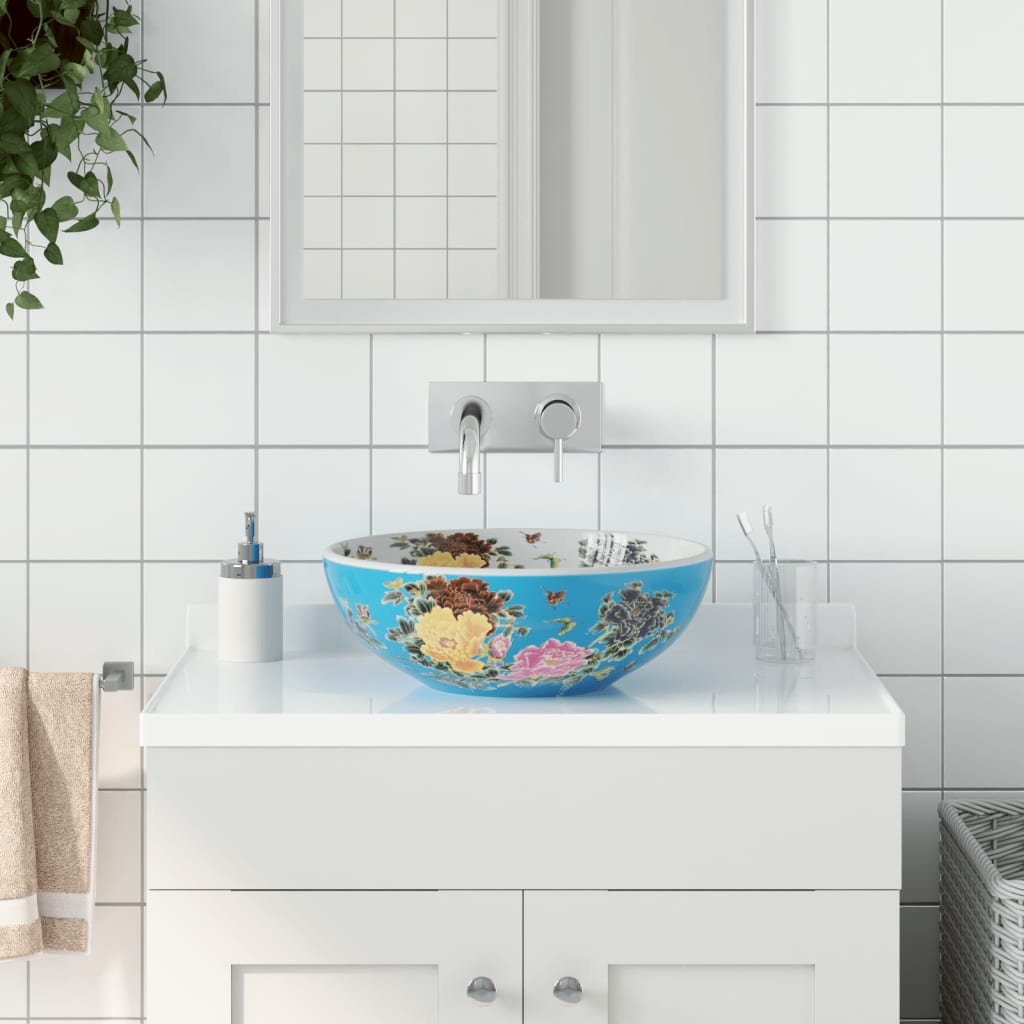 vidaXL Aufsatzwaschbecken Mehrfarbig Rund Ø41x14 cm Keramik