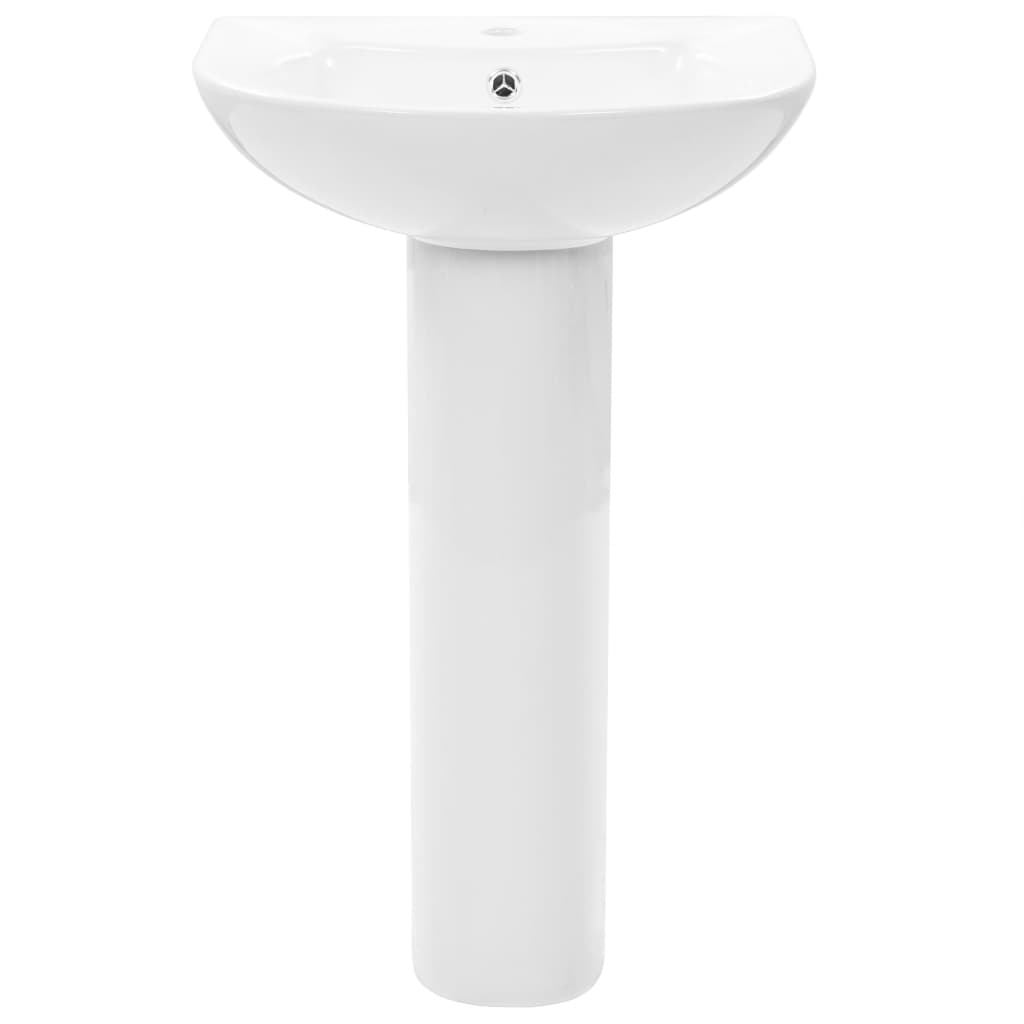 vidaXL Freistehendes Waschbecken mit Säule Keramik Weiß 520x440x190 mm - Image 3
