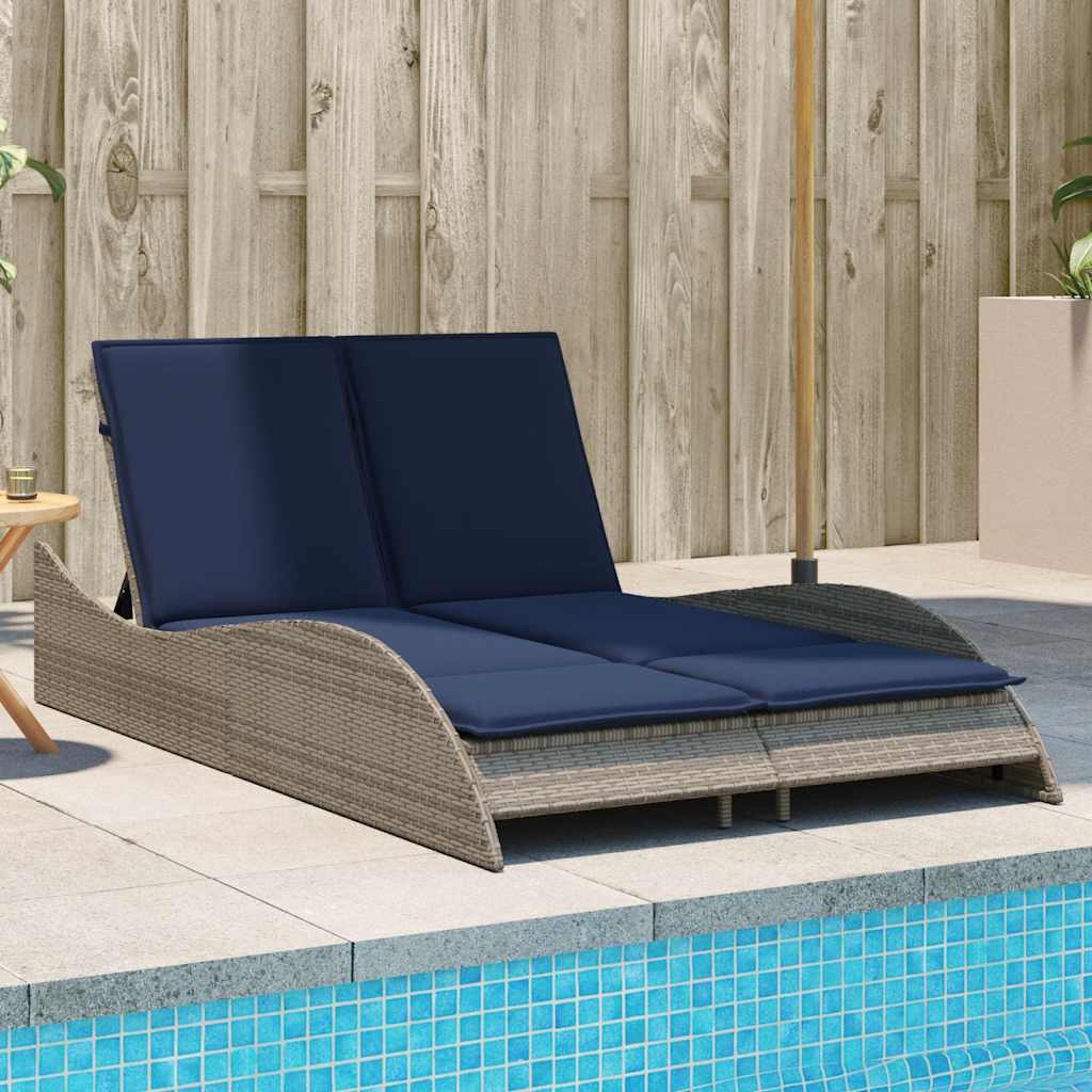 vidaXL Sonnenliege mit Kissen Grau 114x205x73 cm Poly Rattan