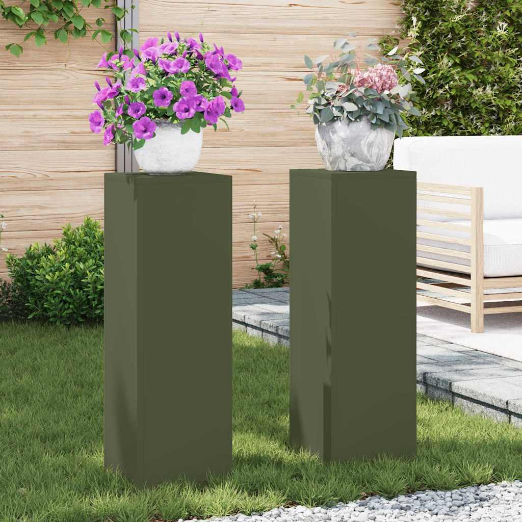 vidaXL Pflanzenständer 2 pcs Olivgrün 24 x 24 x 75 cm Stahl