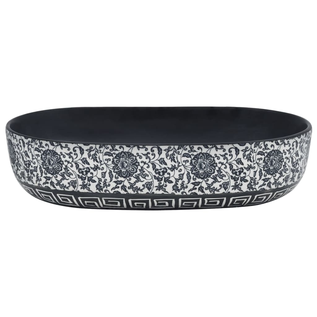 vidaXL Aufsatzwaschbecken Schwarz und Blau Oval 59x40x14 cm Keramik - Image 3