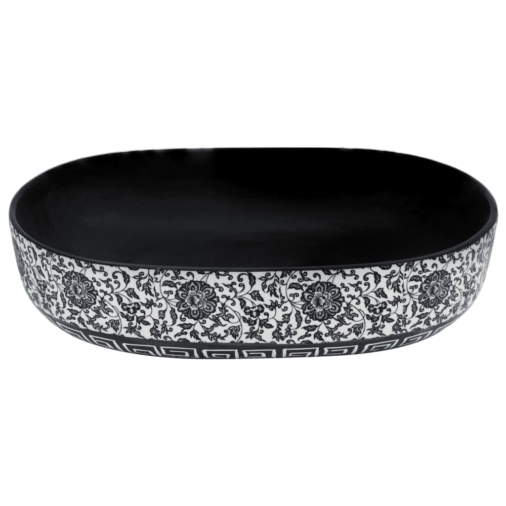 vidaXL Aufsatzwaschbecken Schwarz und Blau Oval 59x40x14 cm Keramik - Image 4