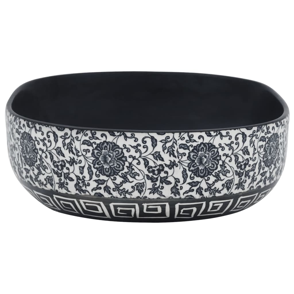 vidaXL Aufsatzwaschbecken Schwarz und Blau Oval 59x40x14 cm Keramik - Image 5