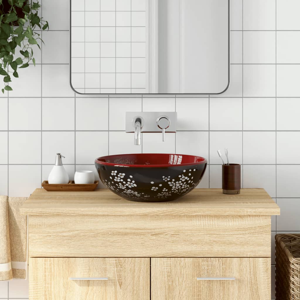 vidaXL Aufsatzwaschbecken Schwarz und Rot Rund Ø41x14 cm Keramik
