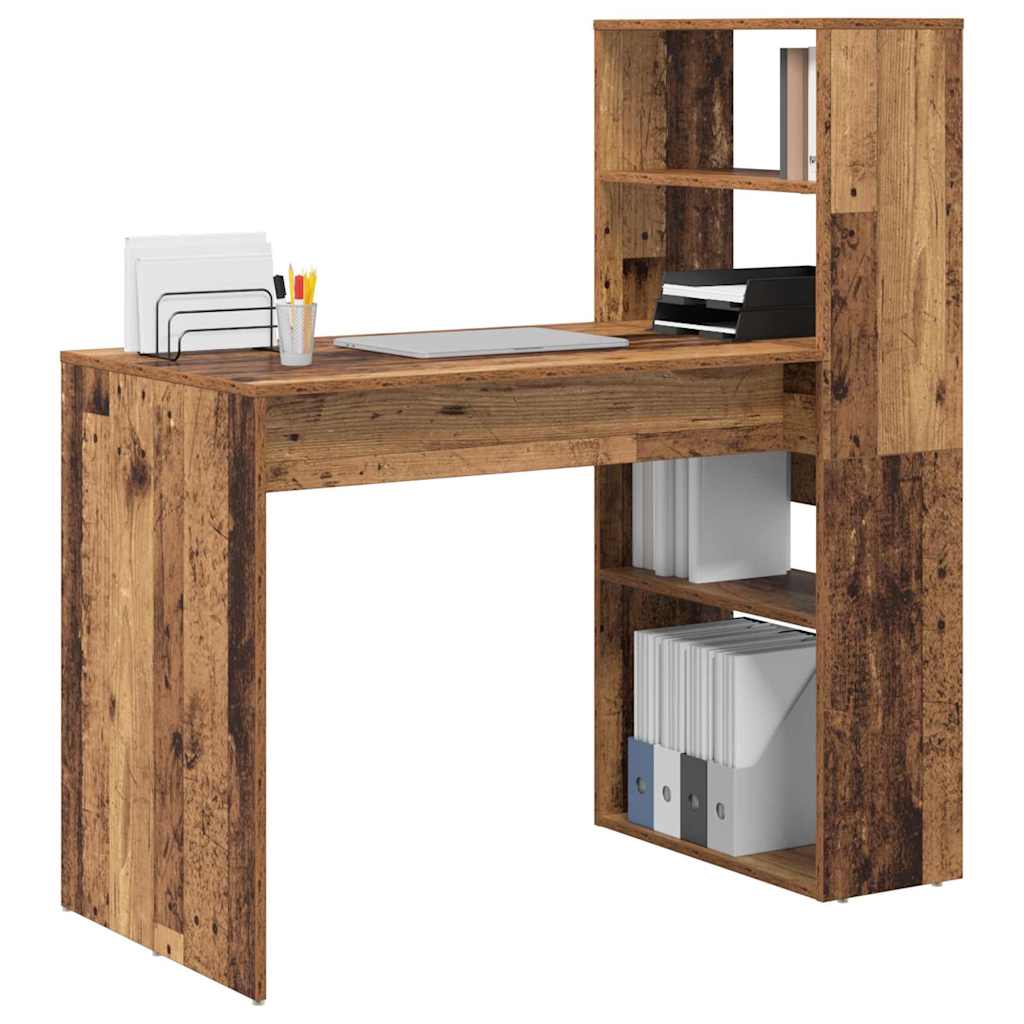 vidaXL Schreibtisch mit Regal Altholz 113 x 54 x 120 cm Holzwerkstoff - Image 3
