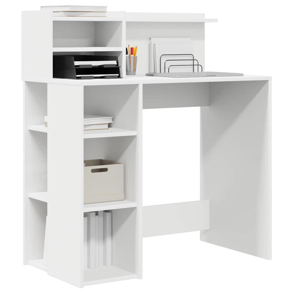 vidaXL Schreibtisch mit Regal Weiß 90 x 48 x 101,5 cm Holzwerkstoff - Image 3