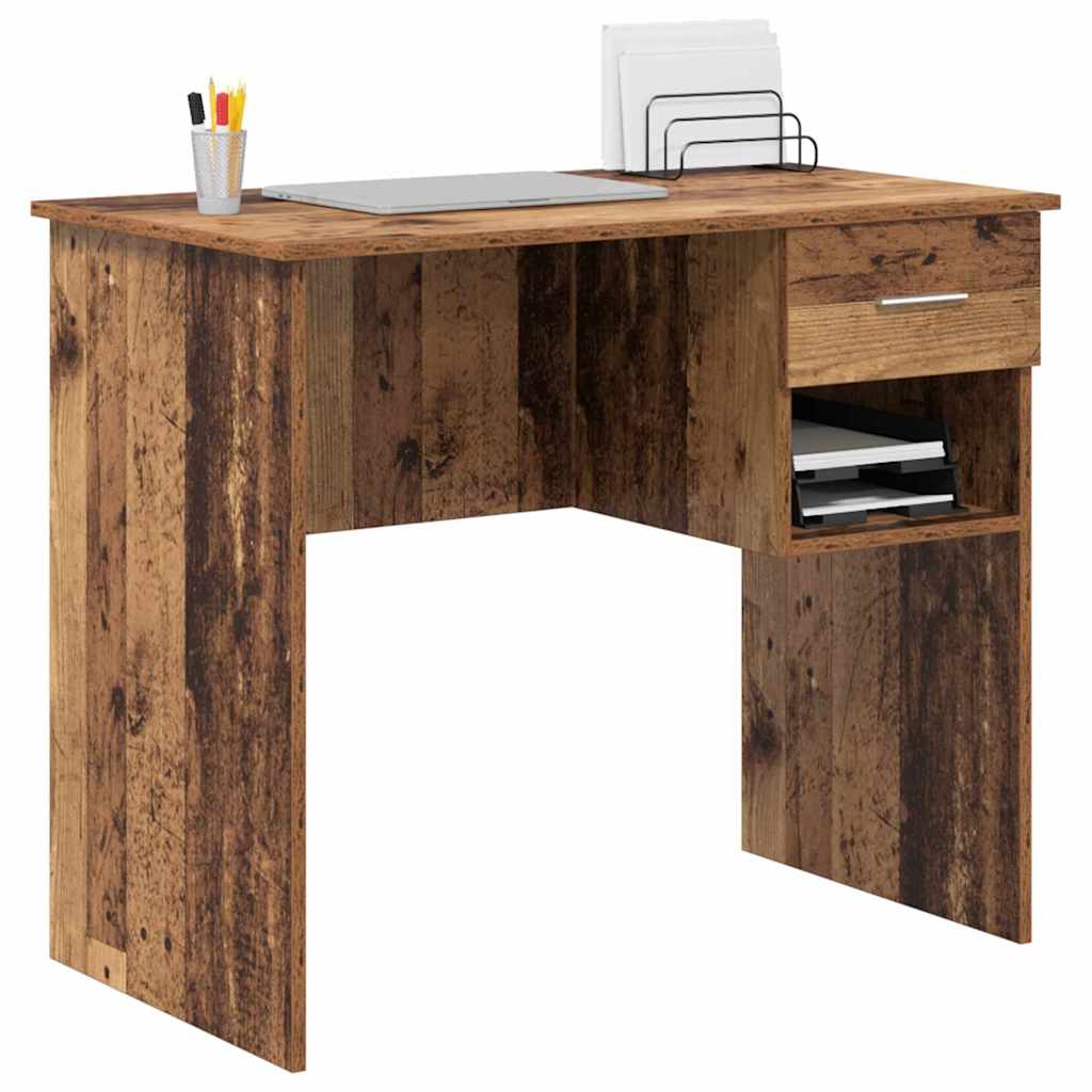 vidaXL Schreibtisch mit Regal Altholz 90 x 49 x 75 cm Holzwerkstoff - Image 3
