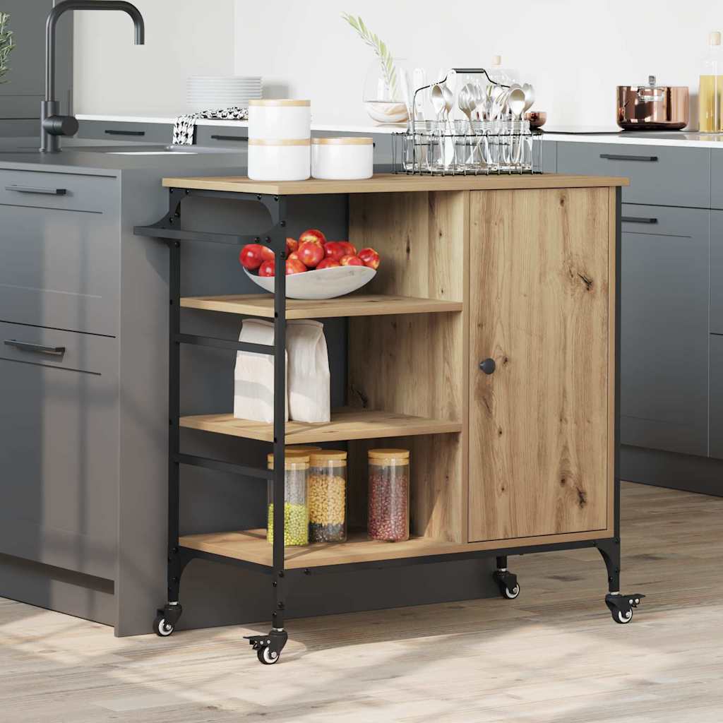 vidaXL Küchentrolley Artisan Eiche und Schwarz 87.5 x 38.5 x 84.5 cm