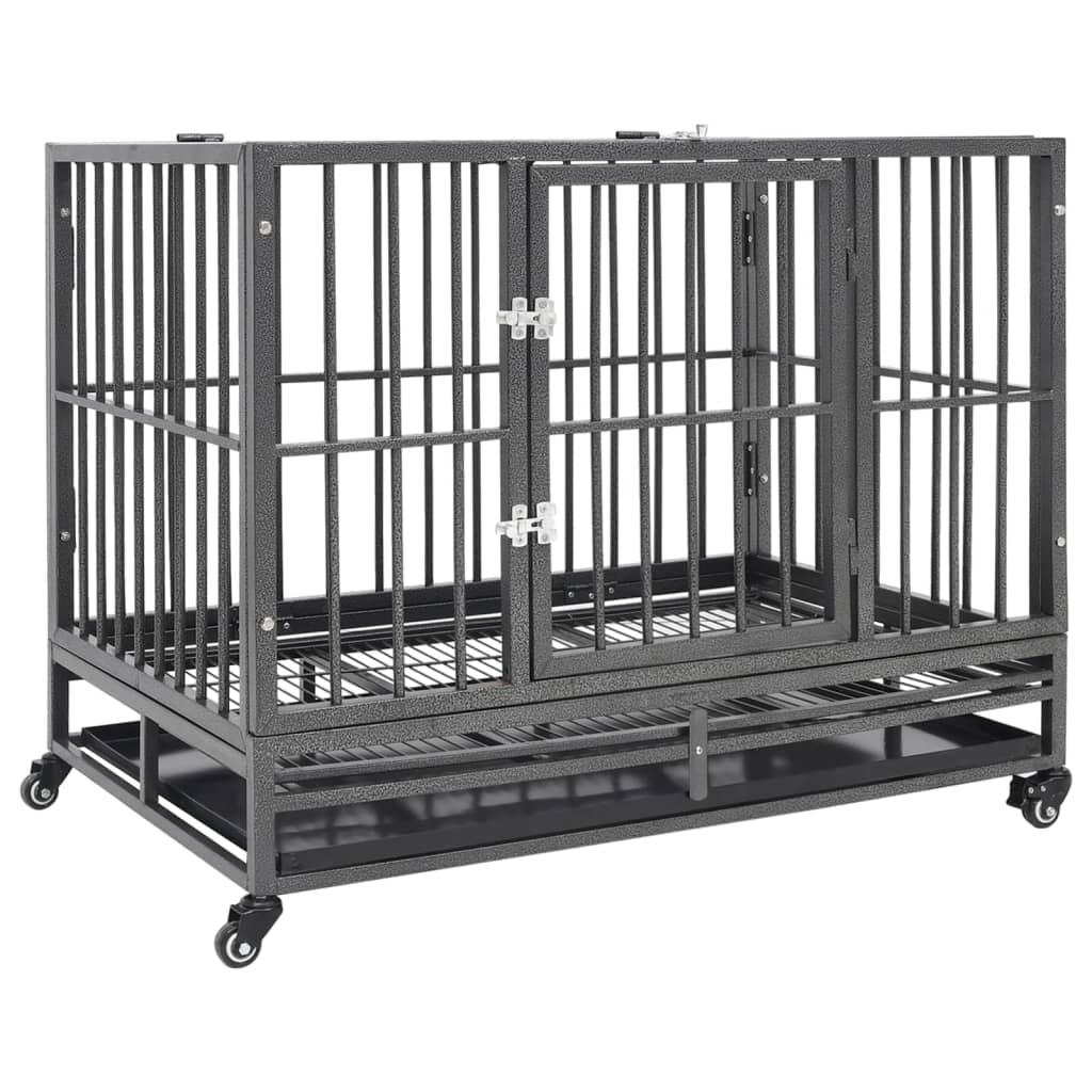 vidaXL Jaula de perro resistente con ruedas acero 102x72x85 cm
