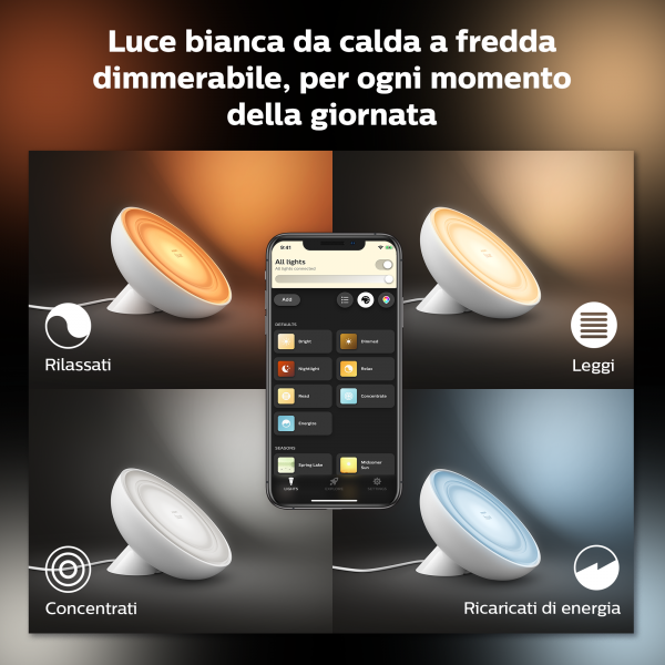 Philips Hue White & Color Ambiance, Bloom Lamp, 4th Generation - White, Bluetooth, Lavora Con Alexa, Google, Homekit - Image 4