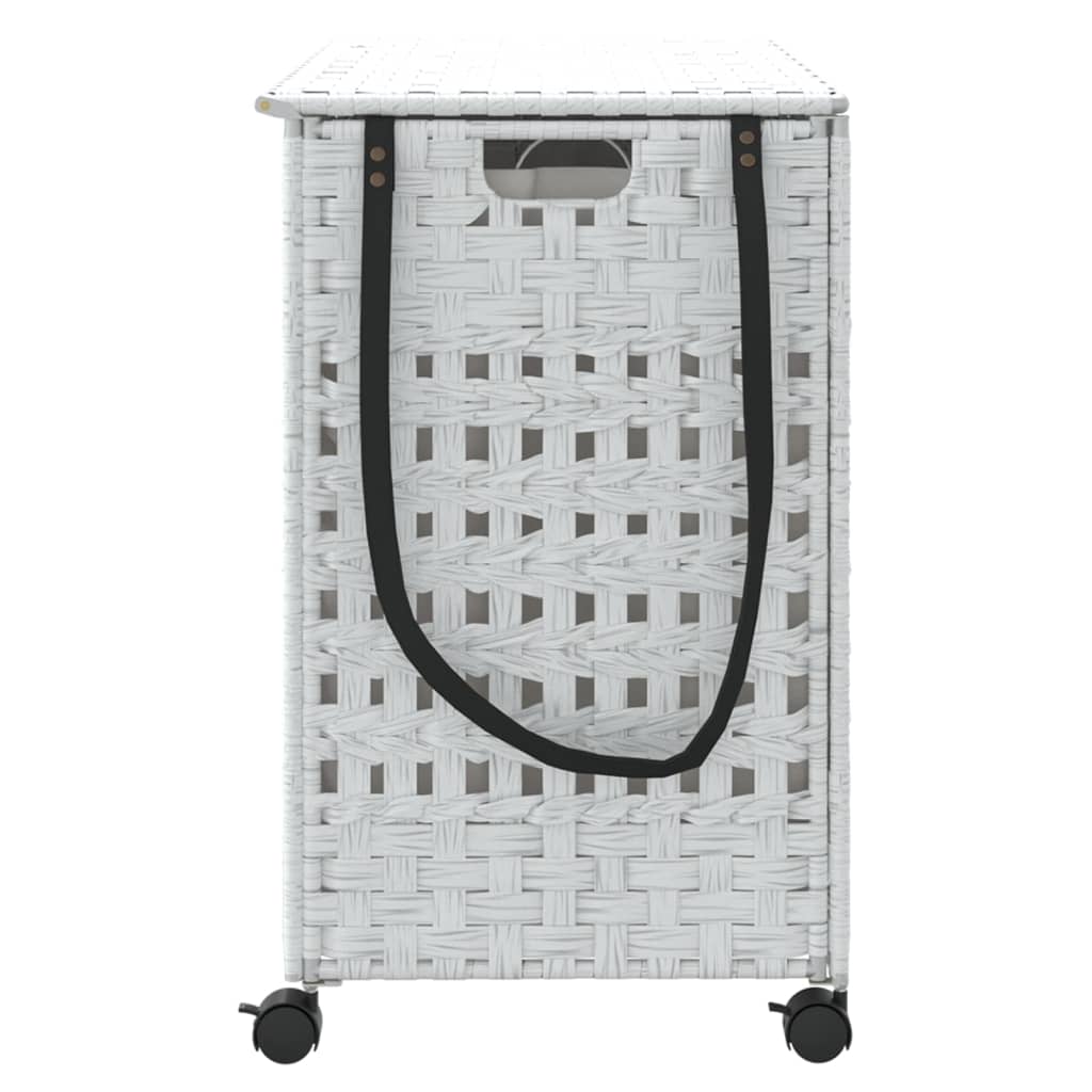 Cesto Portabiancheria Con Ruote Bianco 66x35x60 Cm Rattan - Image 4