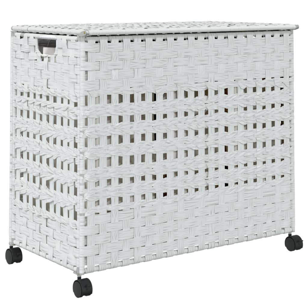 Cesto Portabiancheria Con Ruote Bianco 66x35x60 Cm Rattan - Image 5