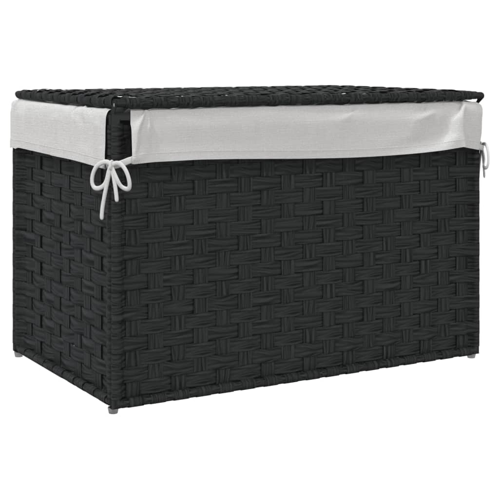 Cesto Portabiancheria Coperchio Nero 55,5x35x34 Cm Polyrattan - Image 5