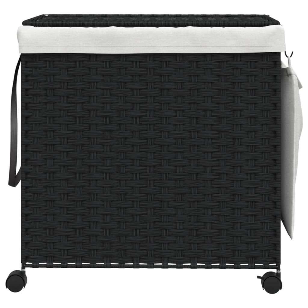 Cesto Portabiancheria Con Ruote Nero 60x35x60,5 Cm Rattan - Image 3