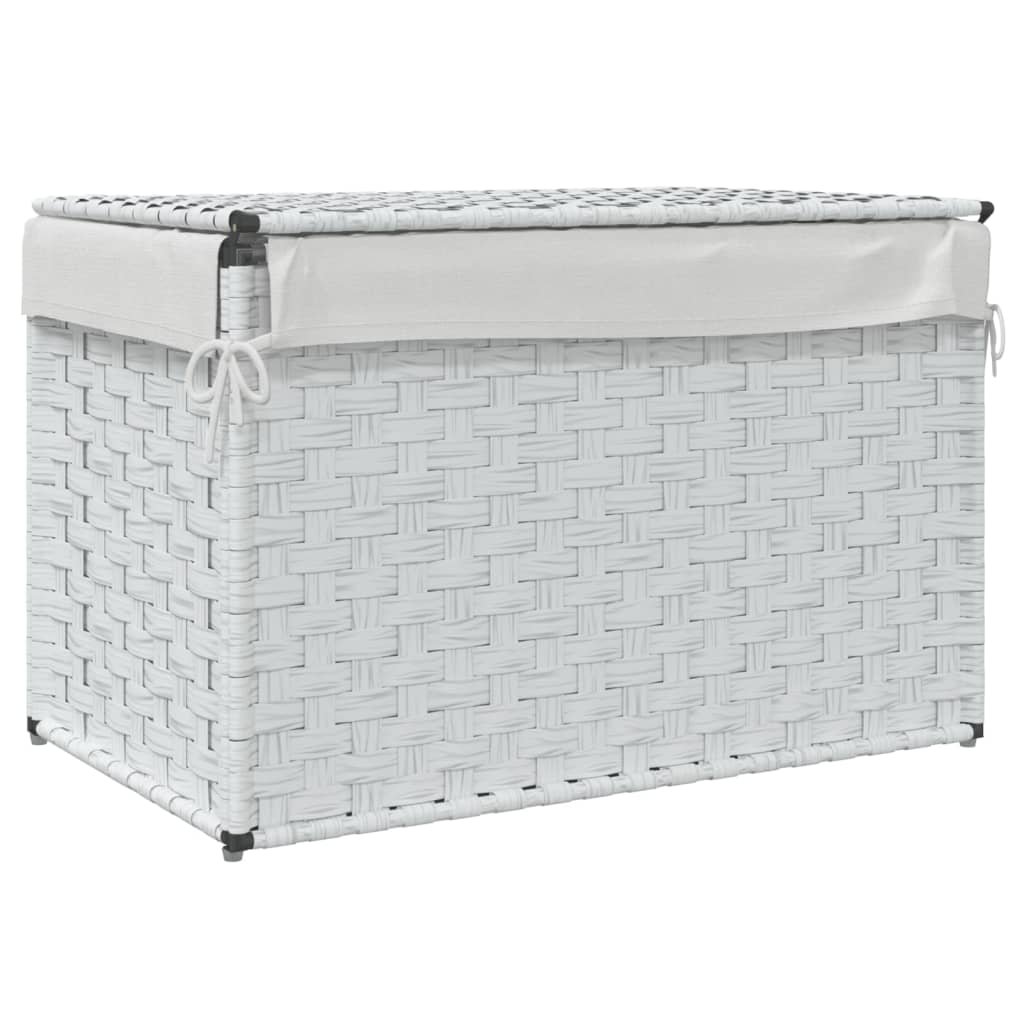 Cesto Portabiancheria Coperchio Bianco 55,5x35x34 Cm Polyrattan - Image 5