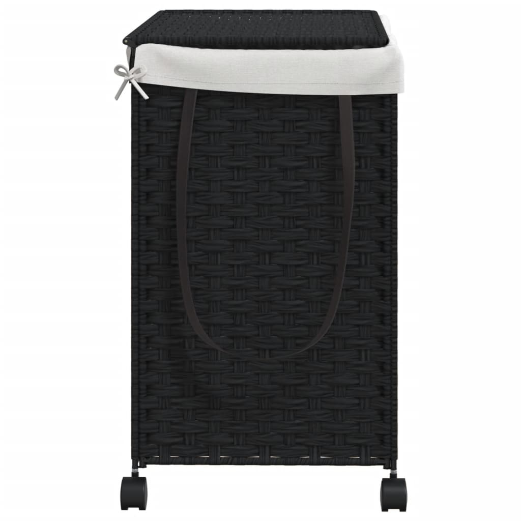 Cesto Portabiancheria Con Ruote Nero 60x35x60,5 Cm Rattan - Image 4