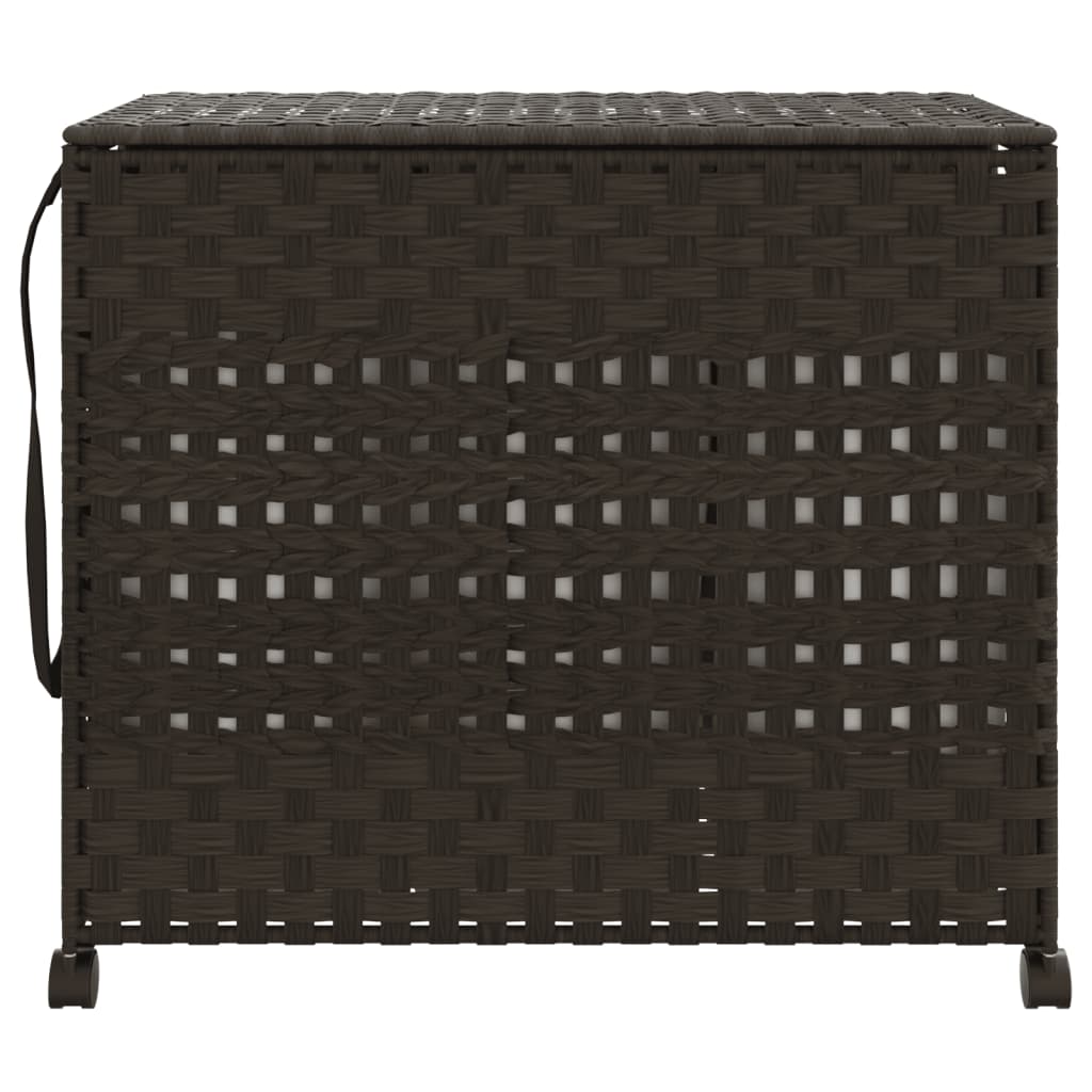 Cesto Portabiancheria Ruote Marrone Scuro 66x35x60 Cm Rattan - Image 3