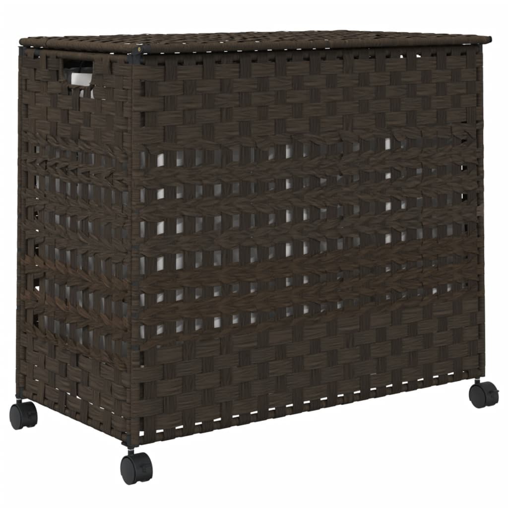 Cesto Portabiancheria Ruote Marrone Scuro 66x35x60 Cm Rattan - Image 5